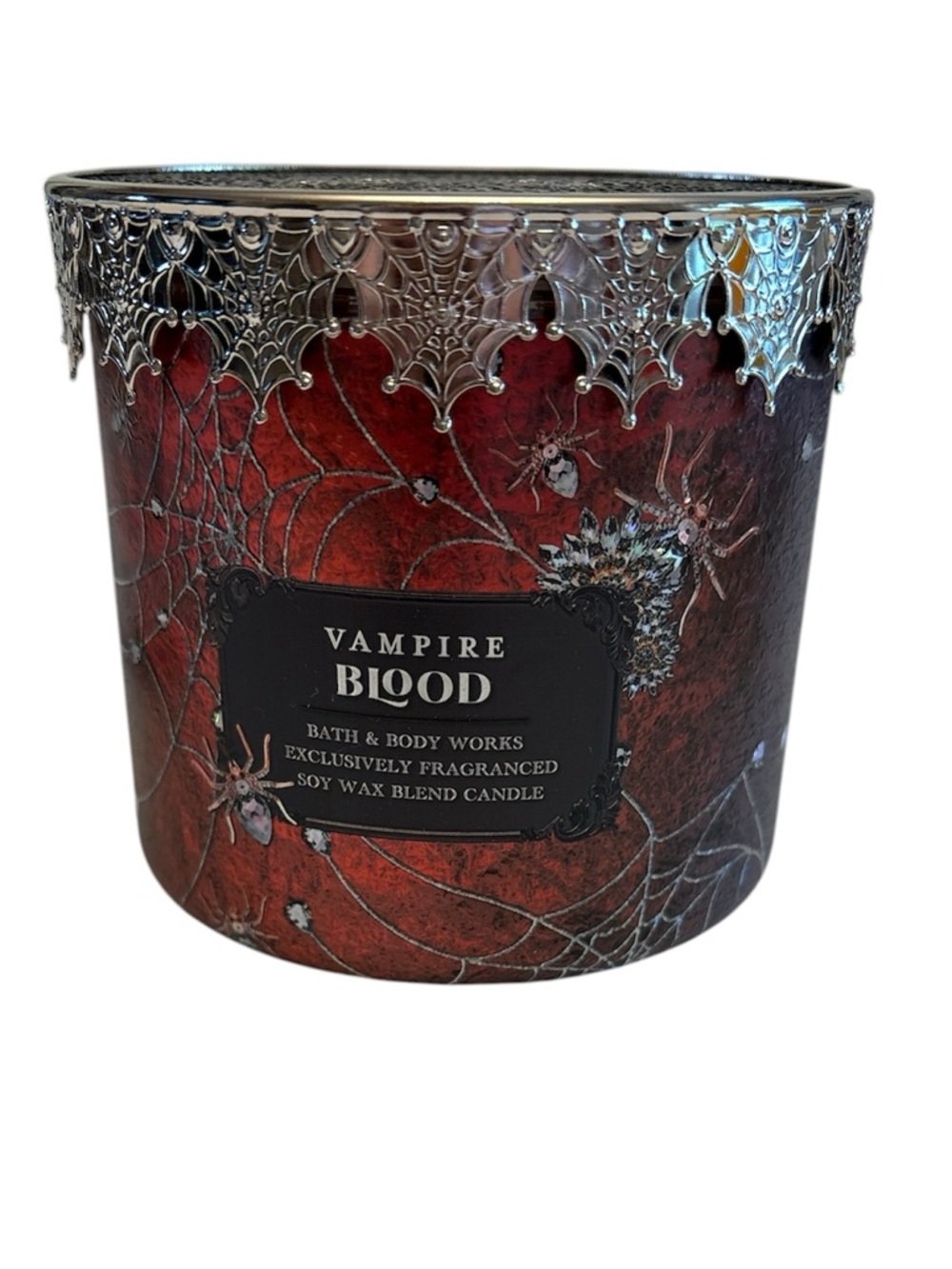 Bath & Body Works Vampire Blood Red Candle with Silver Spiderweb Trim Skull lid - Picture 1 of 6